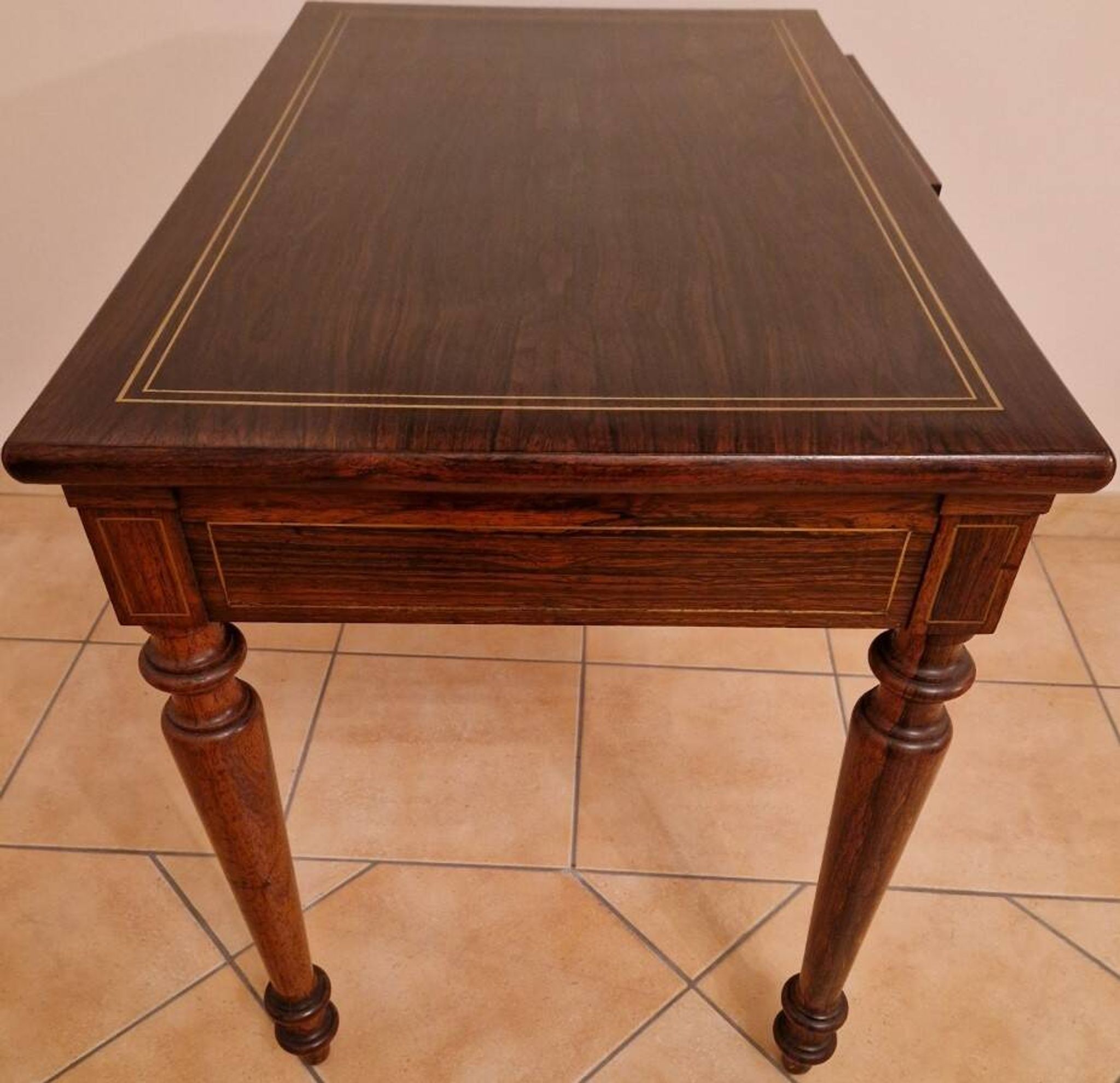 Restored antique Louis XVI style desk with a 19th-century leather top.