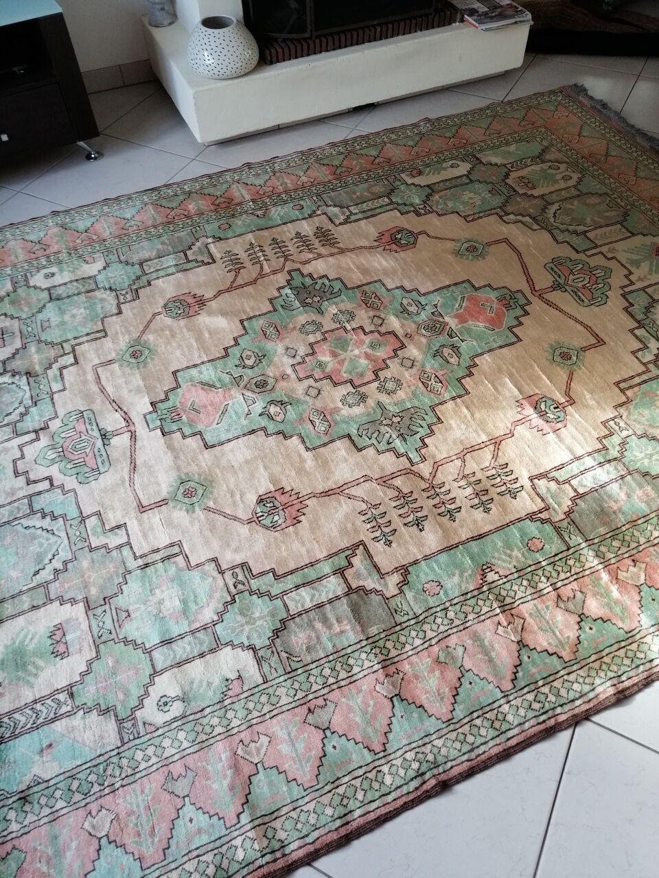 Afghan rug in pastel colors