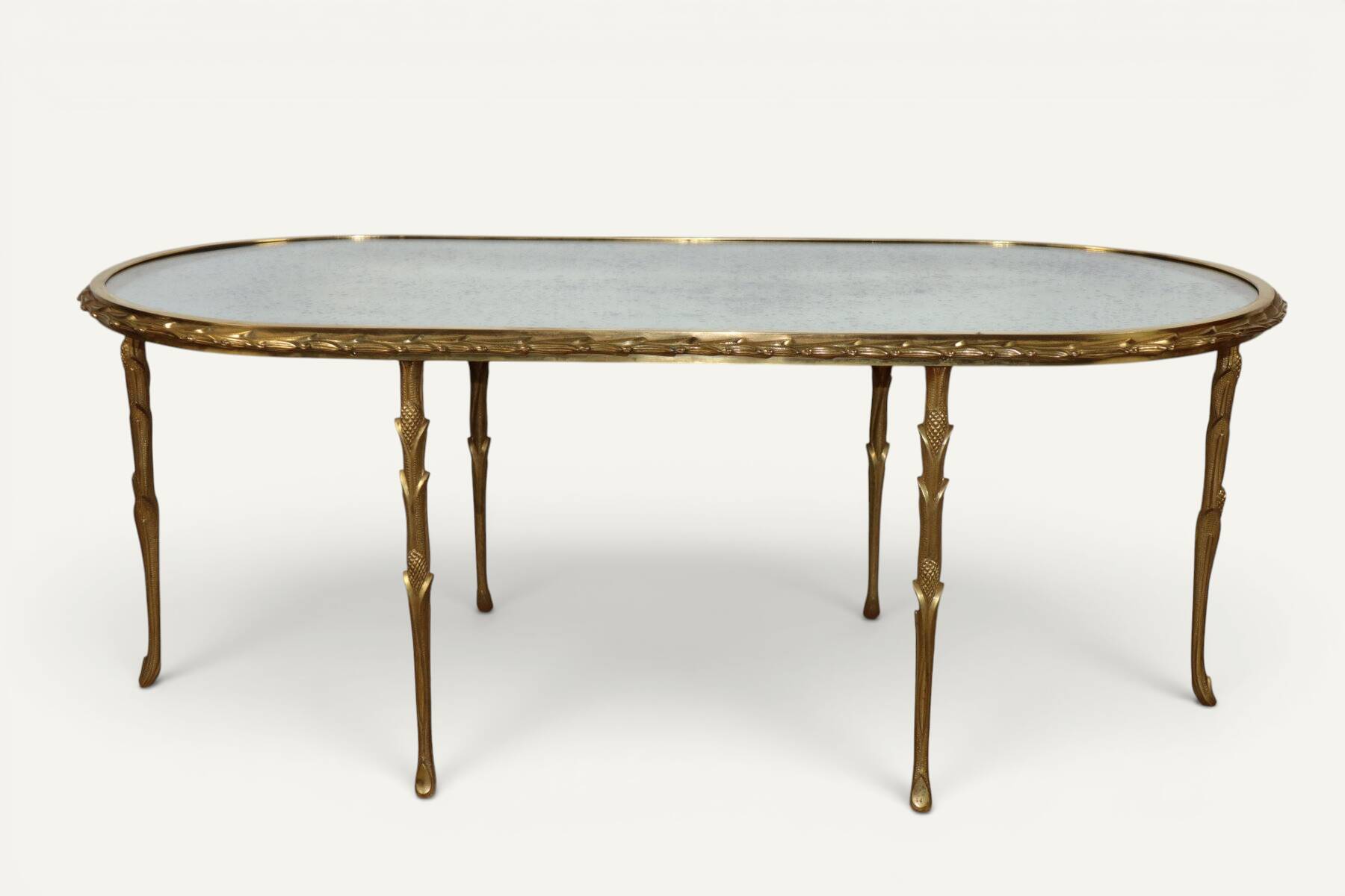 Maison Baguès coffee table in gilded bronze and aged mirror – 1950s