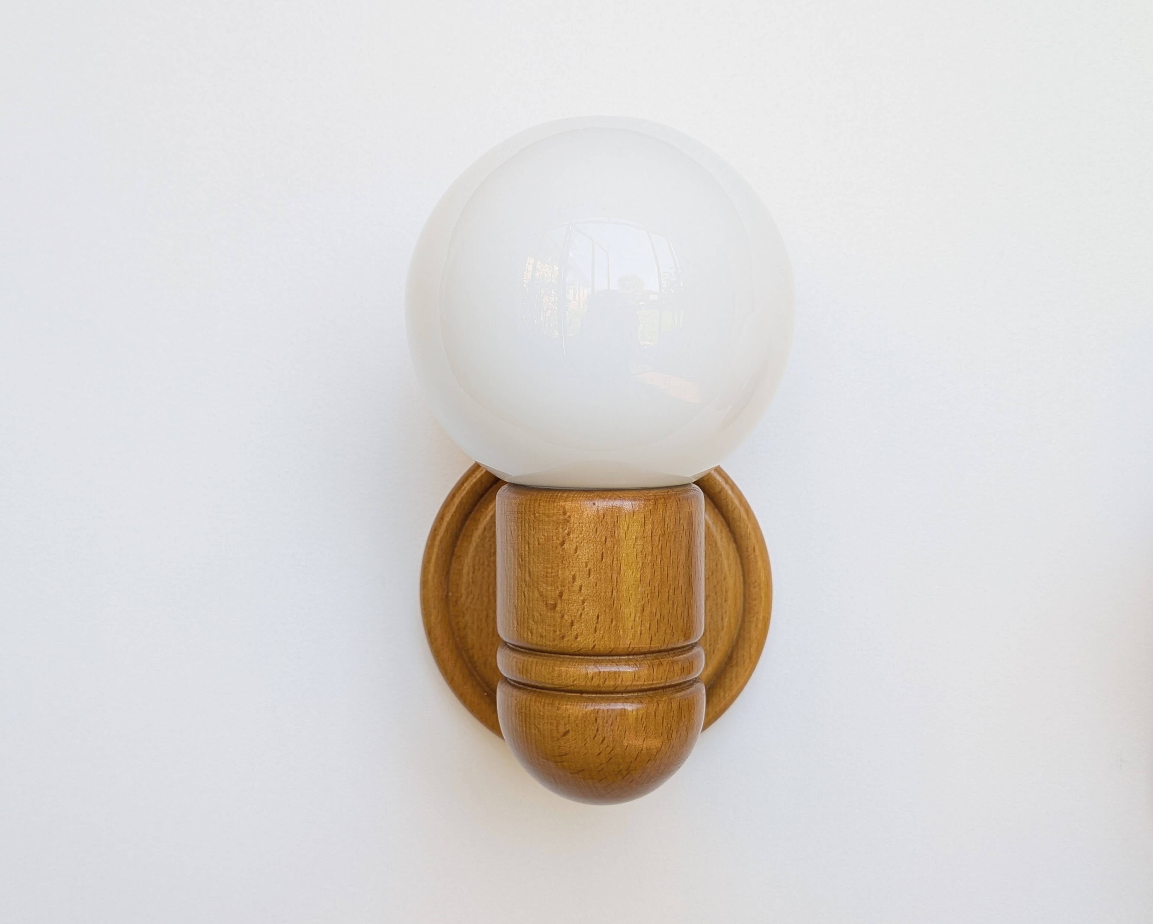 Pair of pine and opaline wall lights