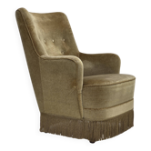 1970s, Danish highback armchair, light green furniture velour.