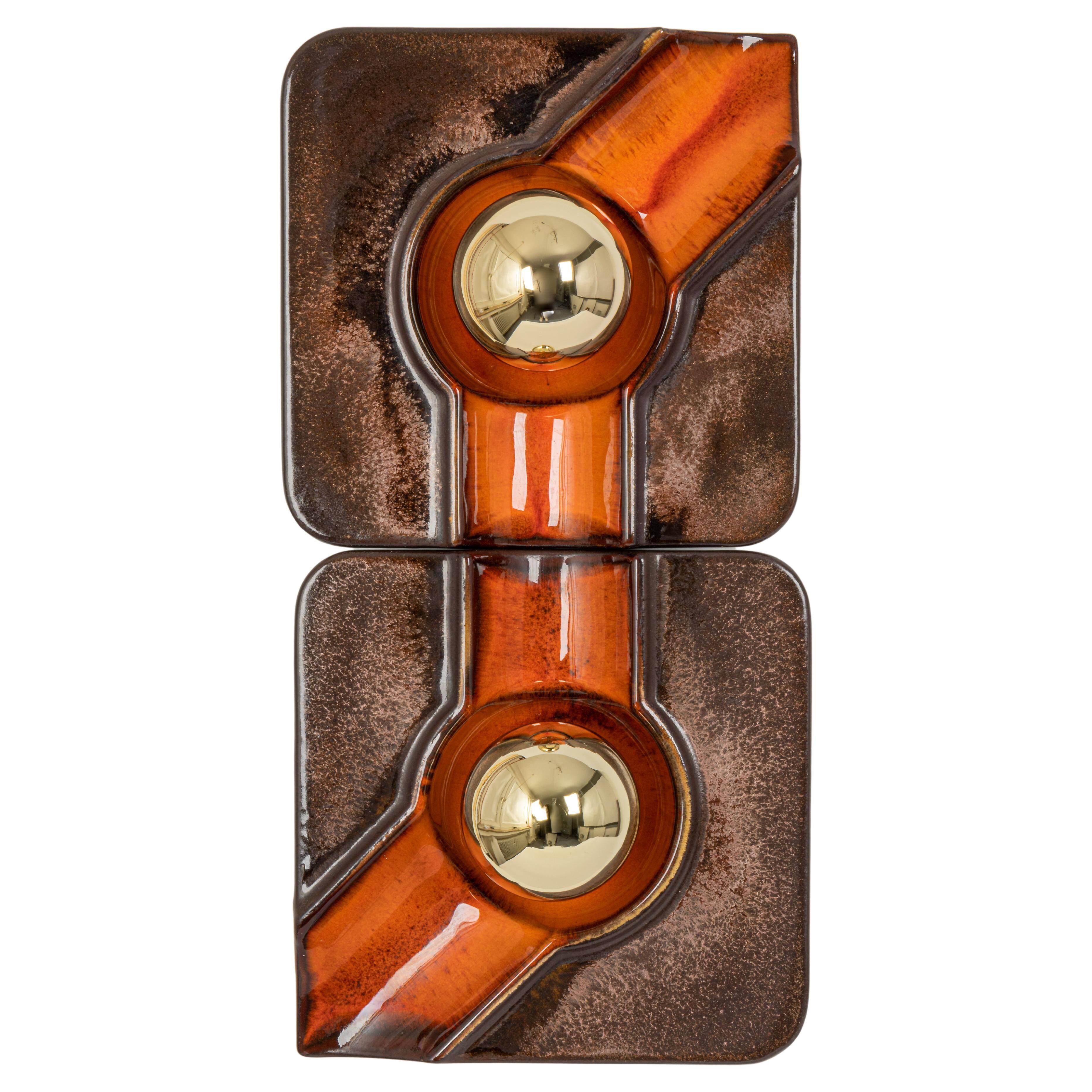 Sputnik wall lights in brown and orange ceramic, Germany 1970s