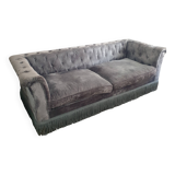 Canapé style Chesterfield vintage bleu gris velours