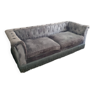 Canapé style Chesterfield vintage bleu gris velours