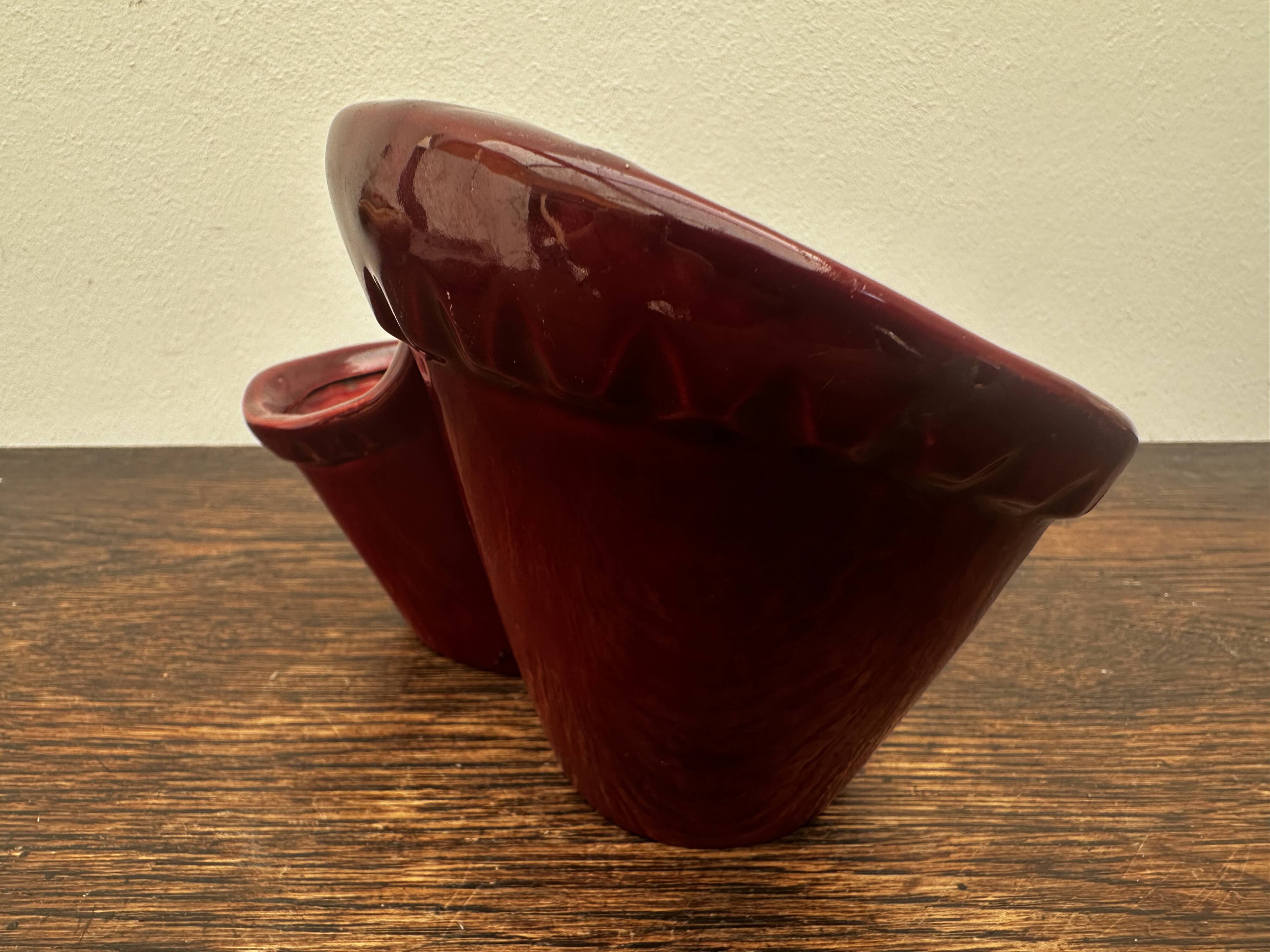 Burgundy ceramic flowerpot, 1950s
