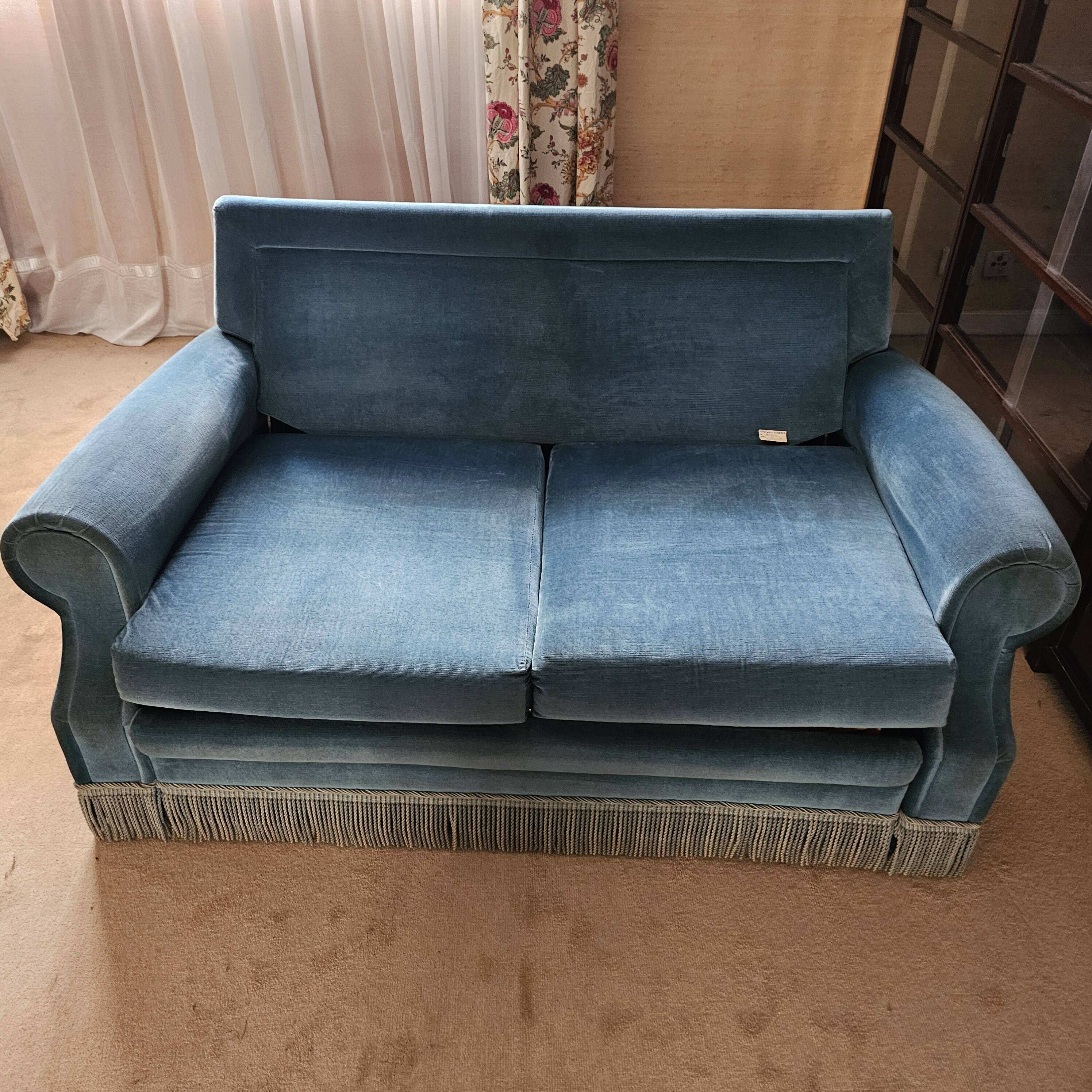 Turquoise blue velvet convertible sofa