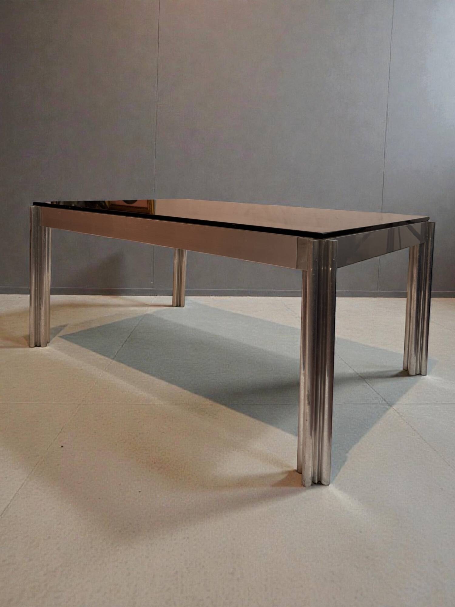 Aluminium coffee table with smoked glass by Georges Ciancimino, 1970.