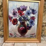 Vintage painting – Oil on canvas flower bouquet – signed – 1950s