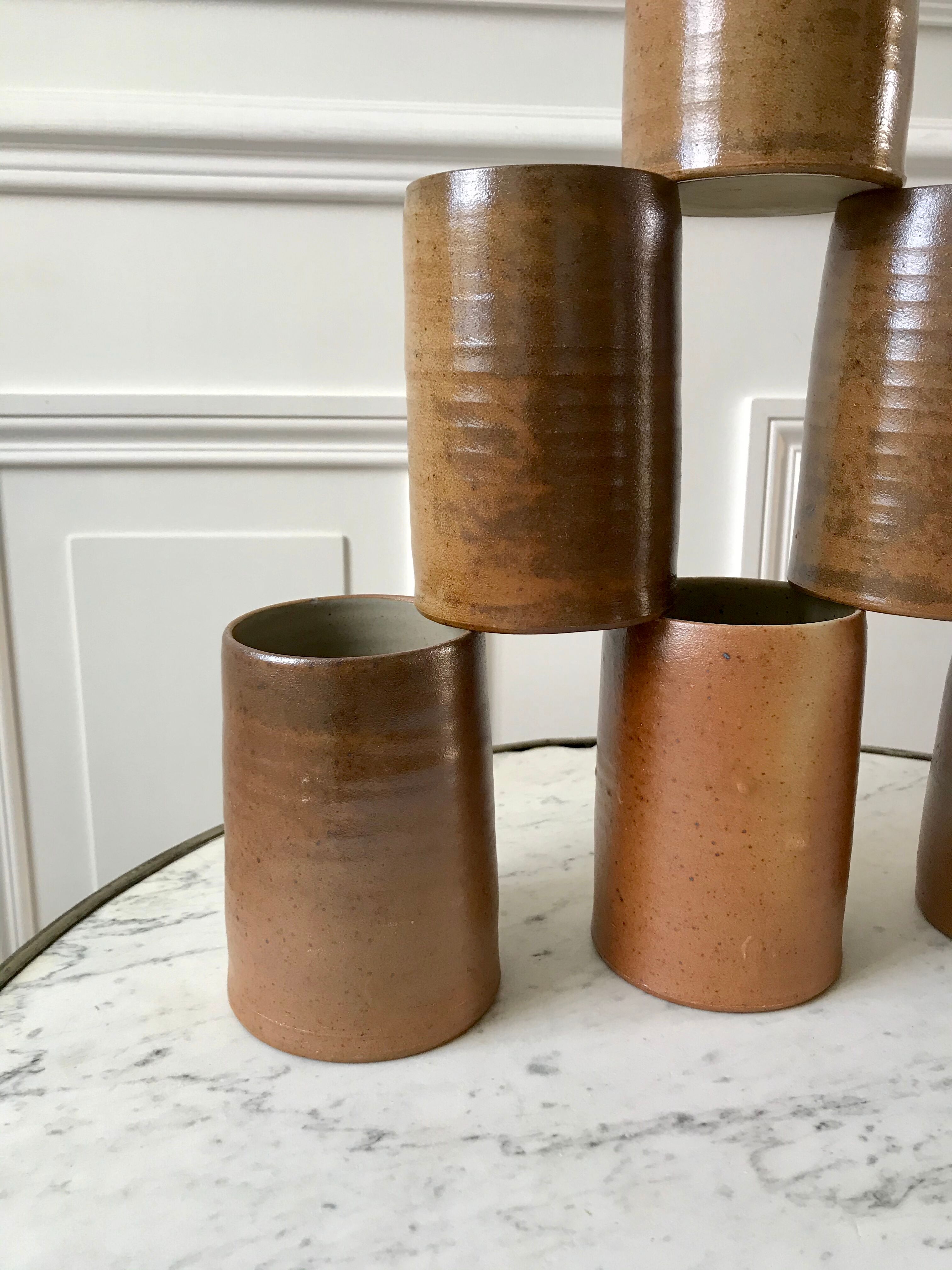 Set of 6 handmade handmade stoneware mugs 70s