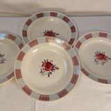 Set of 4 old flat plates from the earthenware factories of St Amand