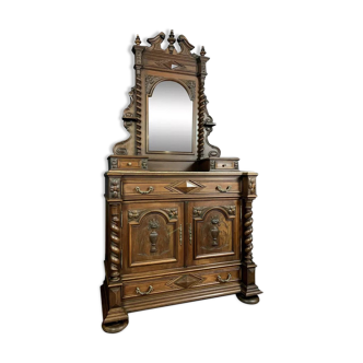 Buffet a miroir psyché de pavillon de chasse style Renaissance en noyer