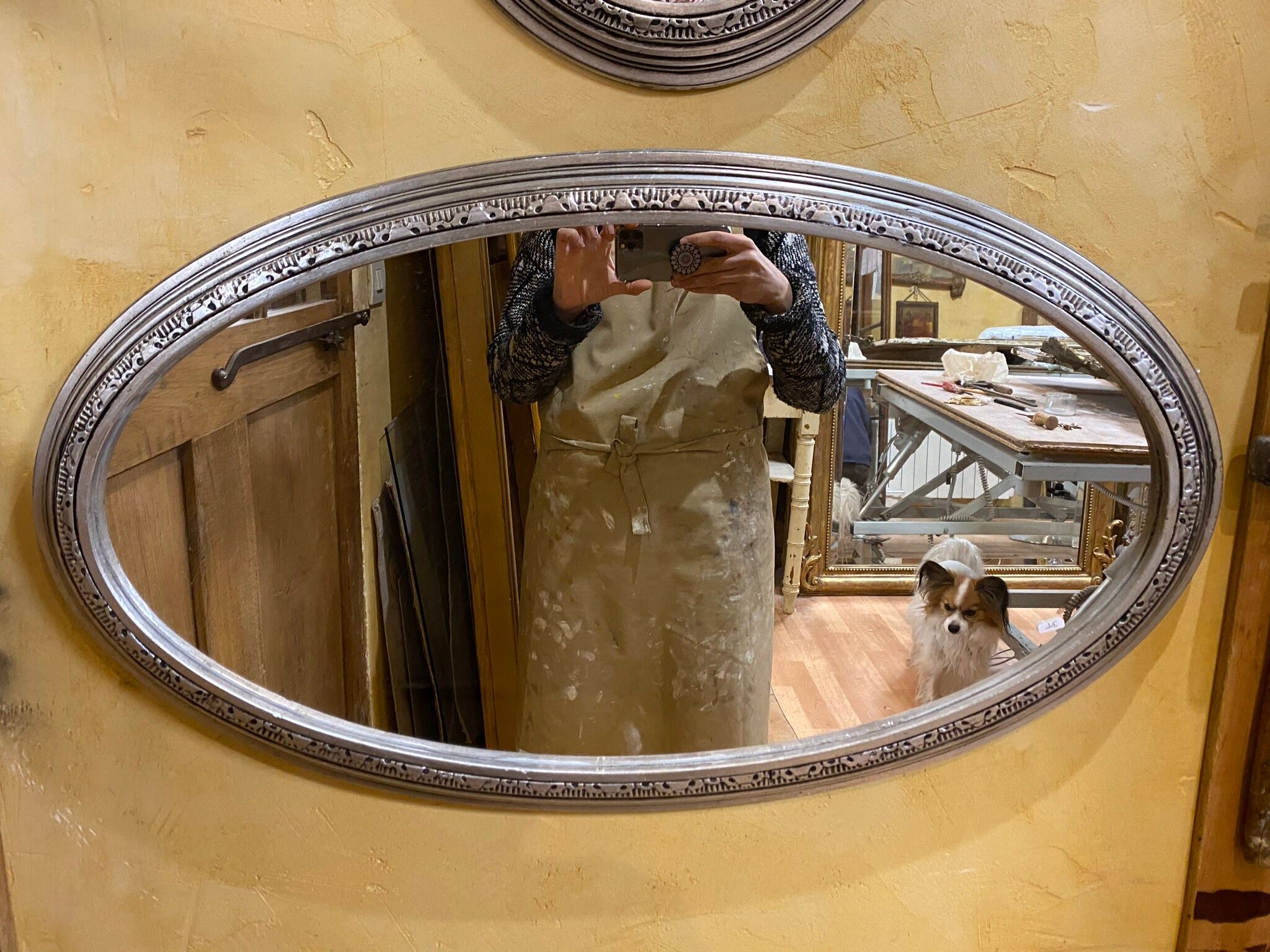 Pair of silver oval mirrors 79x46cm