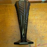 Antique Art Deco Smoked Grey Molded Glass Vase Vintage Decoration