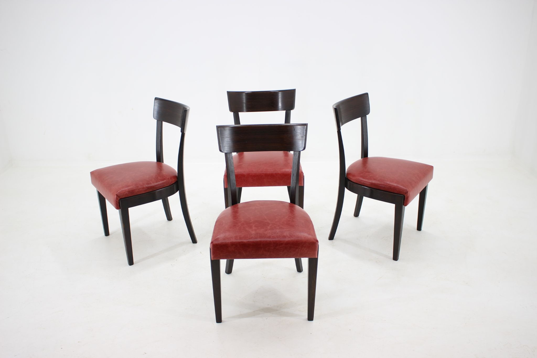 1950s Red Leather Dining Chairs for UP Czechoslovakia, Set of 4