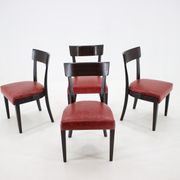 1950s Red Leather Dining Chairs for UP Czechoslovakia, Set of 4