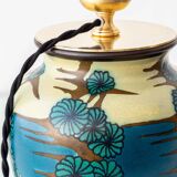 Art Deco Japonisme ceramic table lamp, 1928, new silk sari ribbon lampshade.