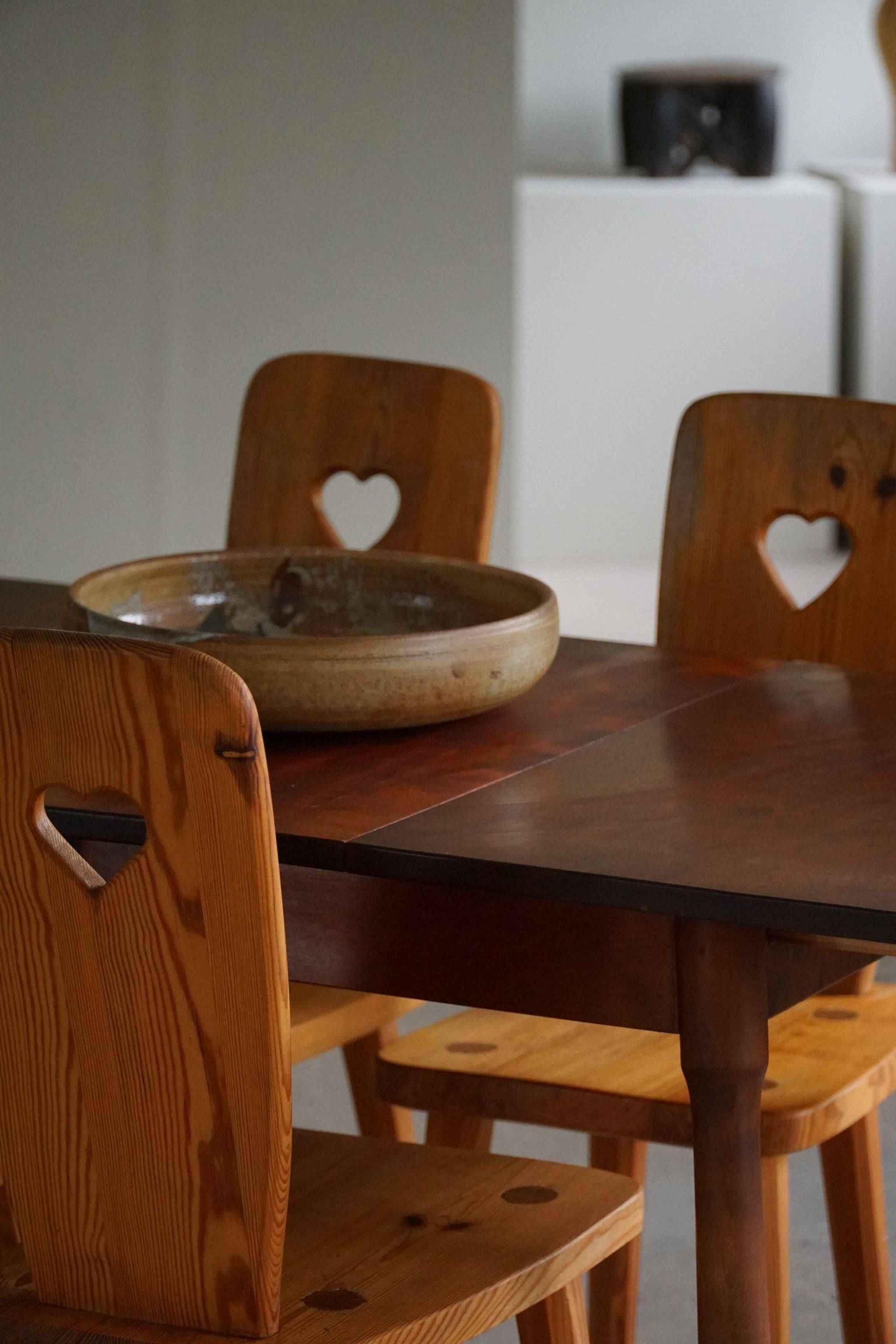 Moderne scandinave, table en hêtre avec pieds en forme de massue, Arnold Madsen, fabriquée dans les années 1940
