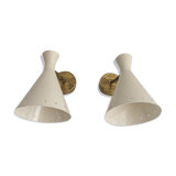 Pair of white and brass sconces