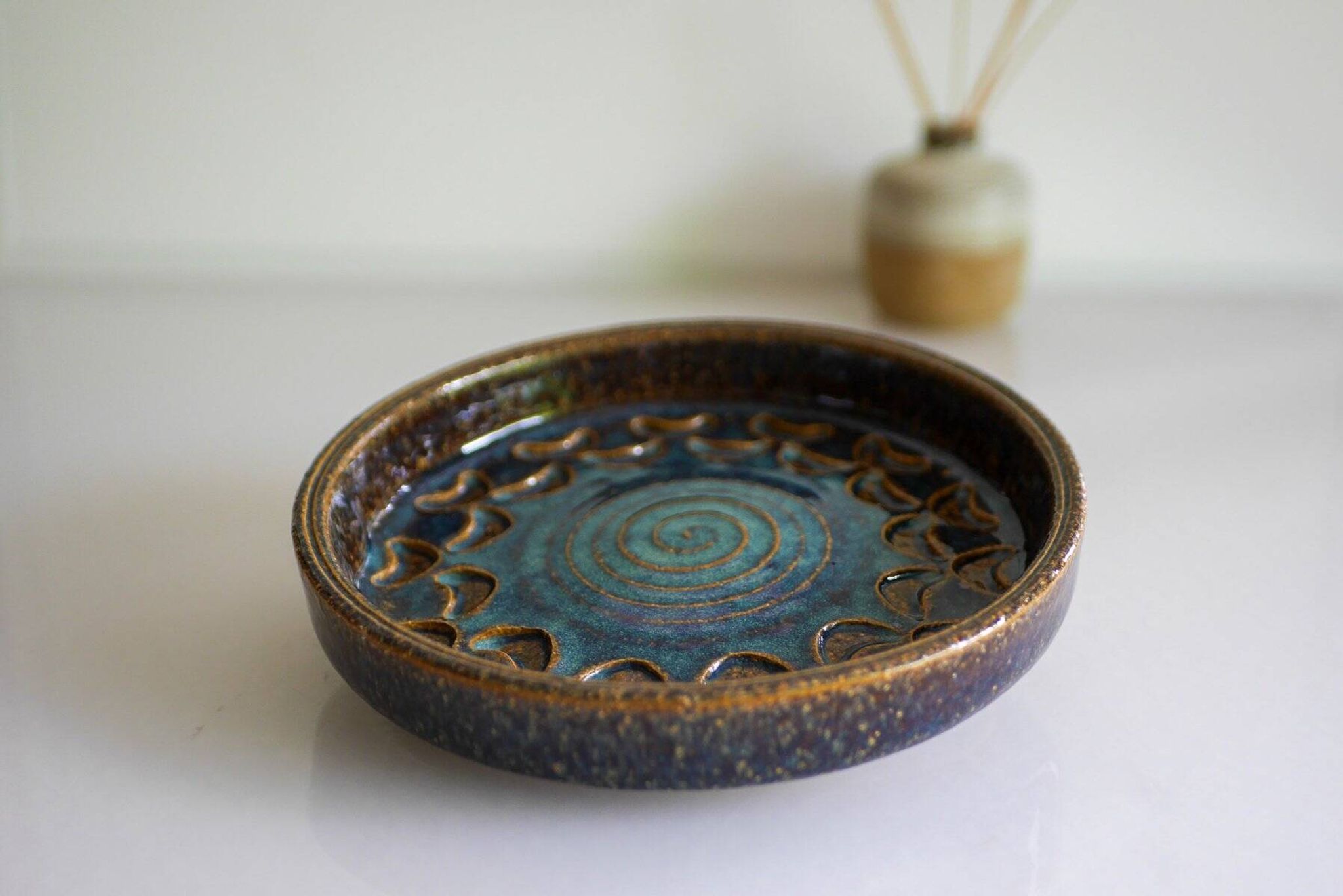 Ceramic plate in modernist art by Michael Andersen, Denmark, 1960s.