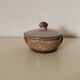 brown and white glazed stoneware sugar bowl