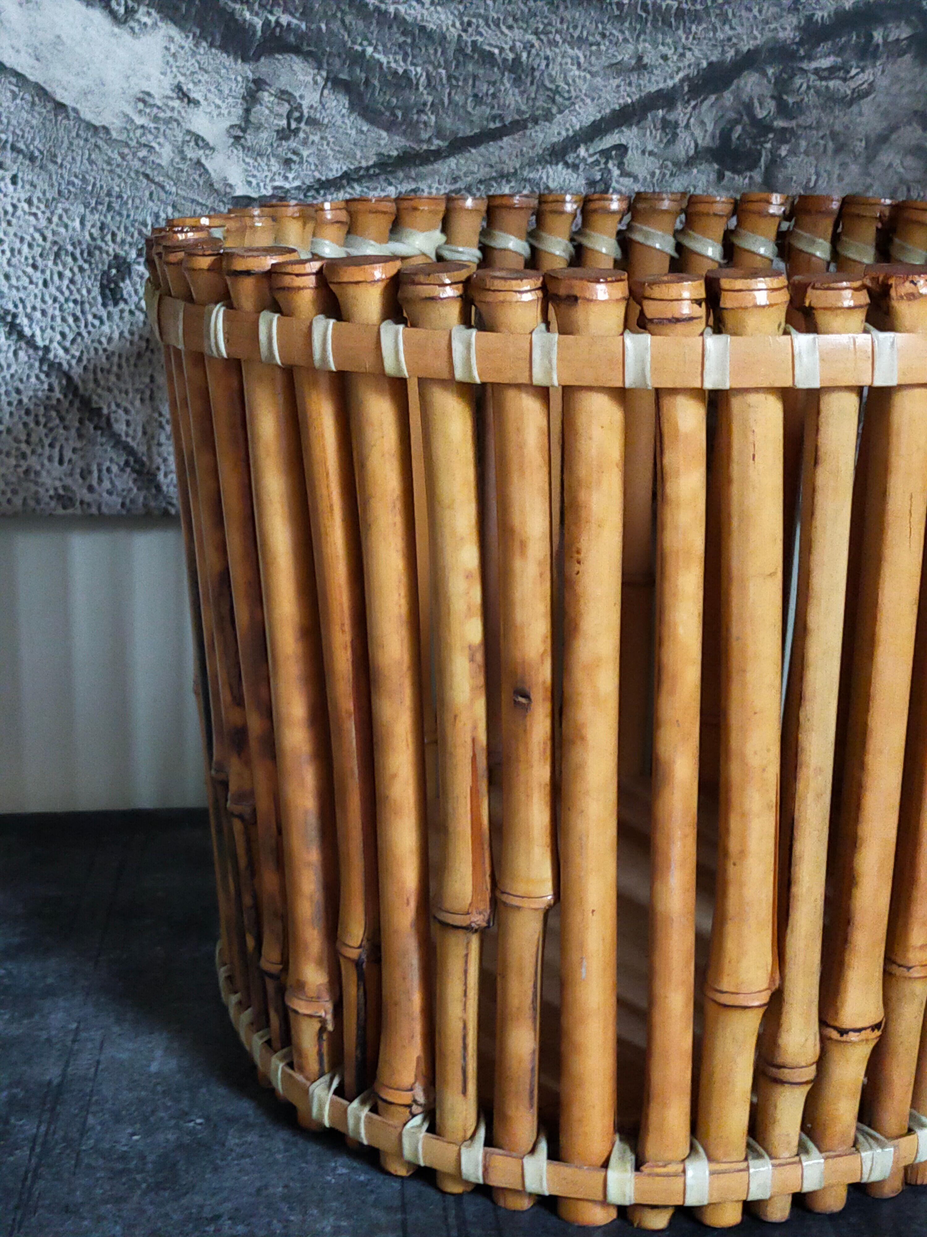 Pot cover basket Art-popular bamboo and scoubidou 50s