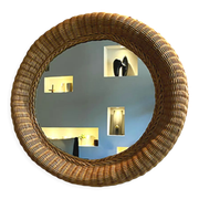 Miroir rond en rotin