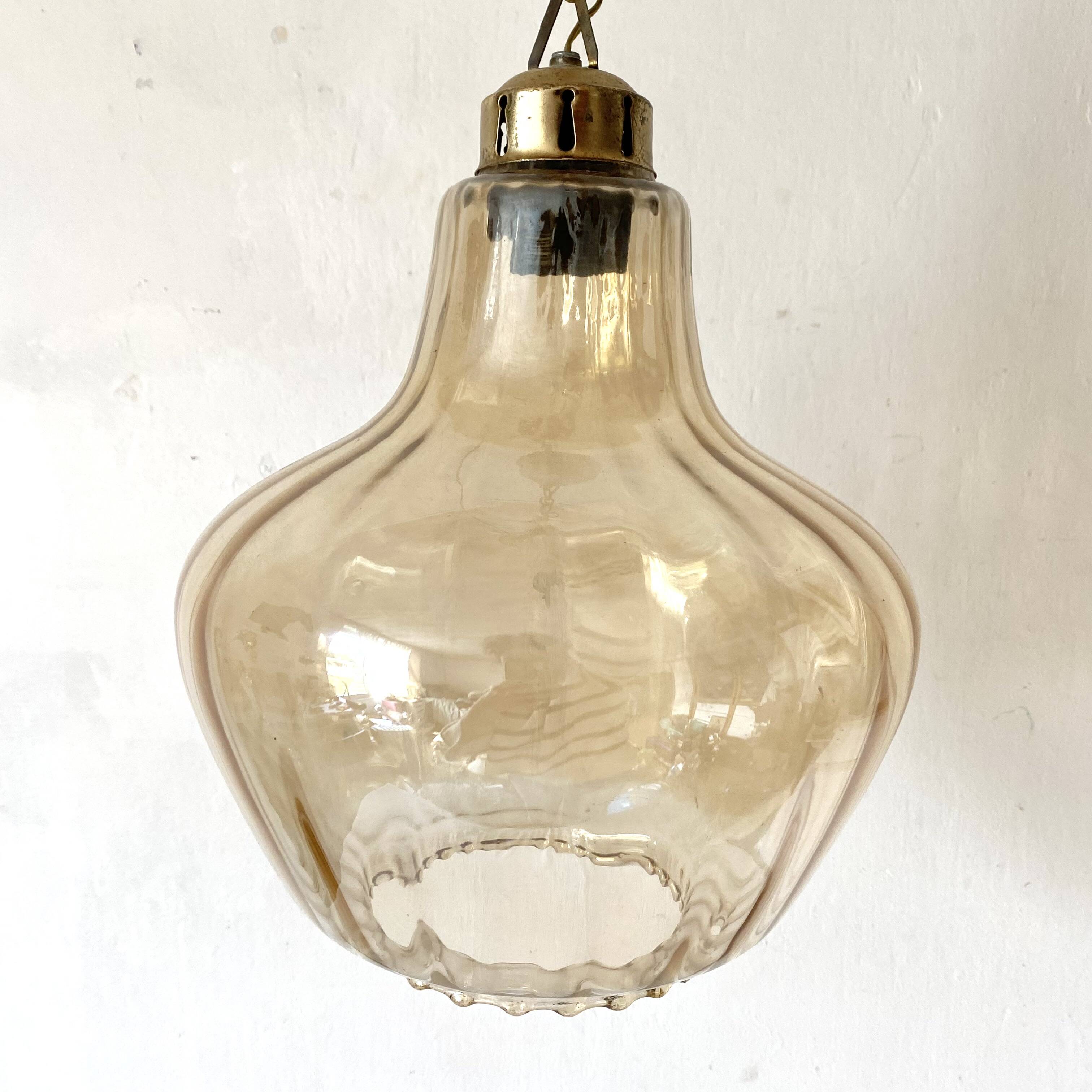 Vintage amber glass pendant light