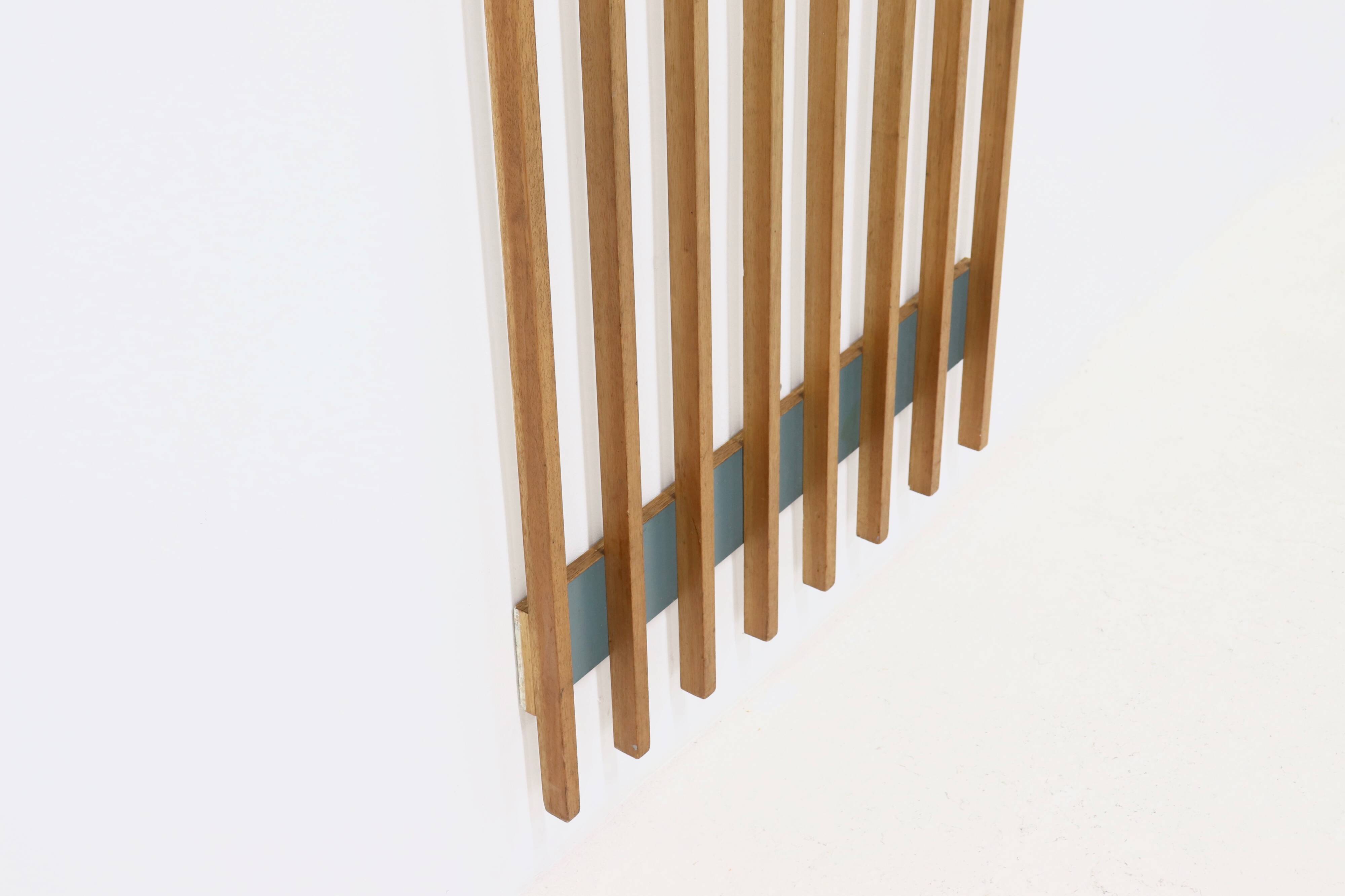 Large Wall Mounted Slatted Coat Rack 1960s