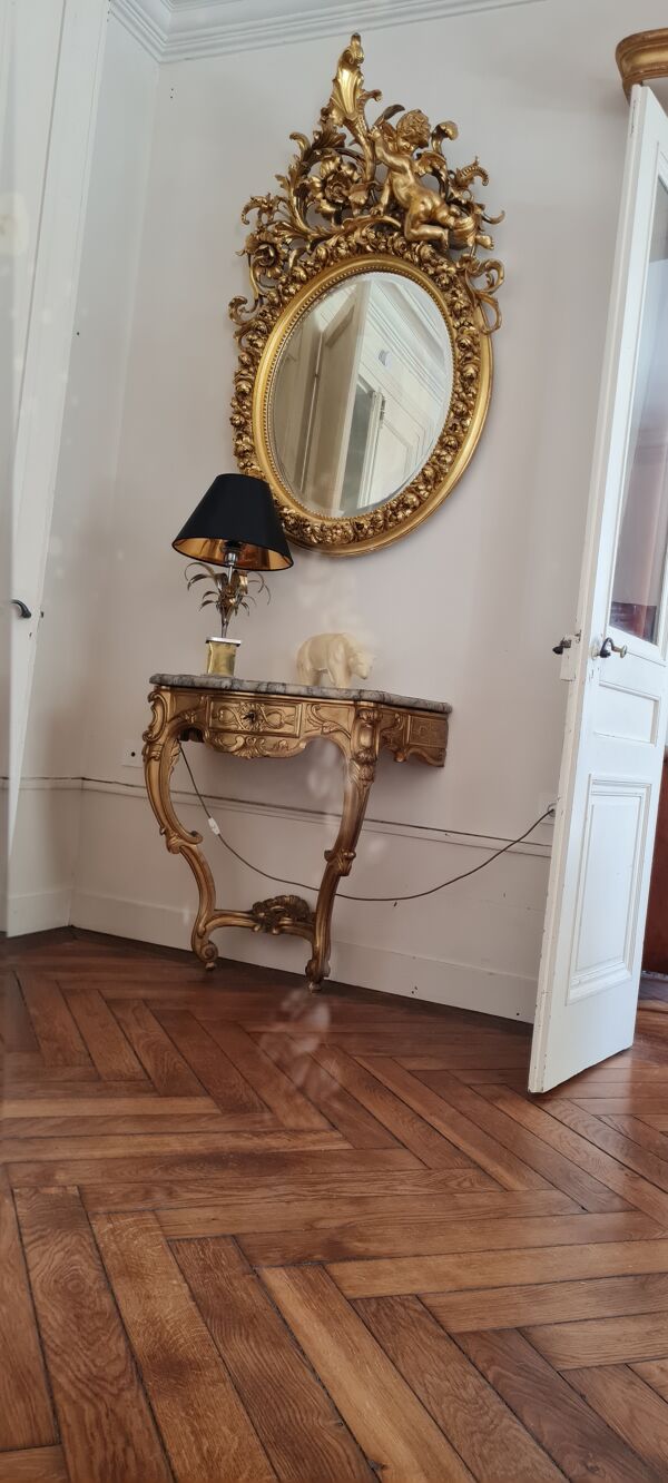 Miroir trumeau bois doré et patiné XIX ème s