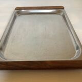 Small hammered metal and wood tray in Scandinavian style.