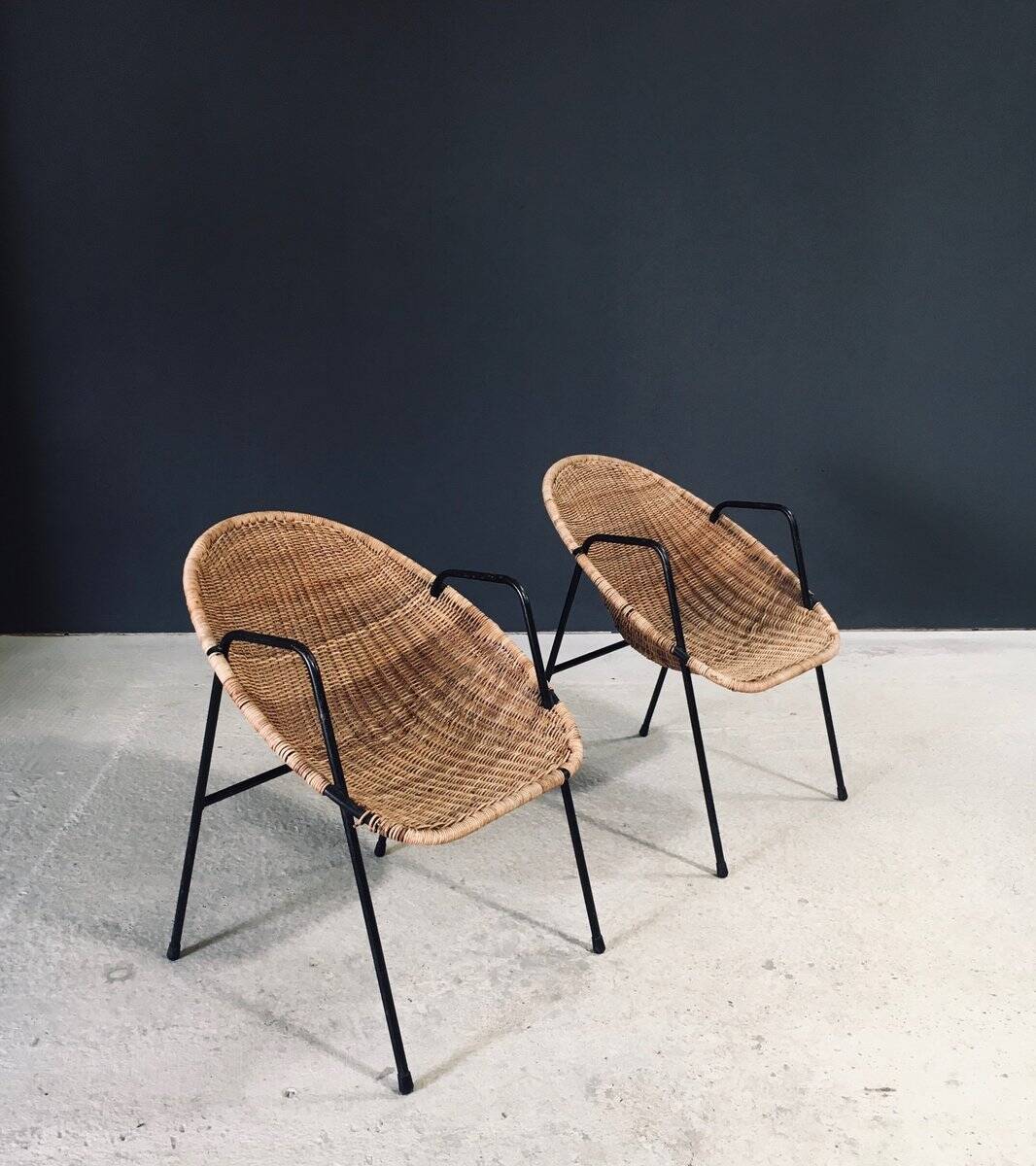 Mid-Century Modern Rattan Armchairs, France, 1950s, Set of 2