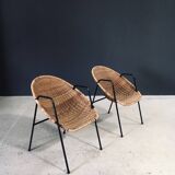 Mid-Century Modern Rattan Armchairs, France, 1950s, Set of 2