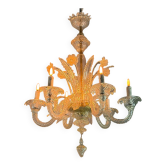 Venetian chandelier in gilded Murano glass, circa 1950