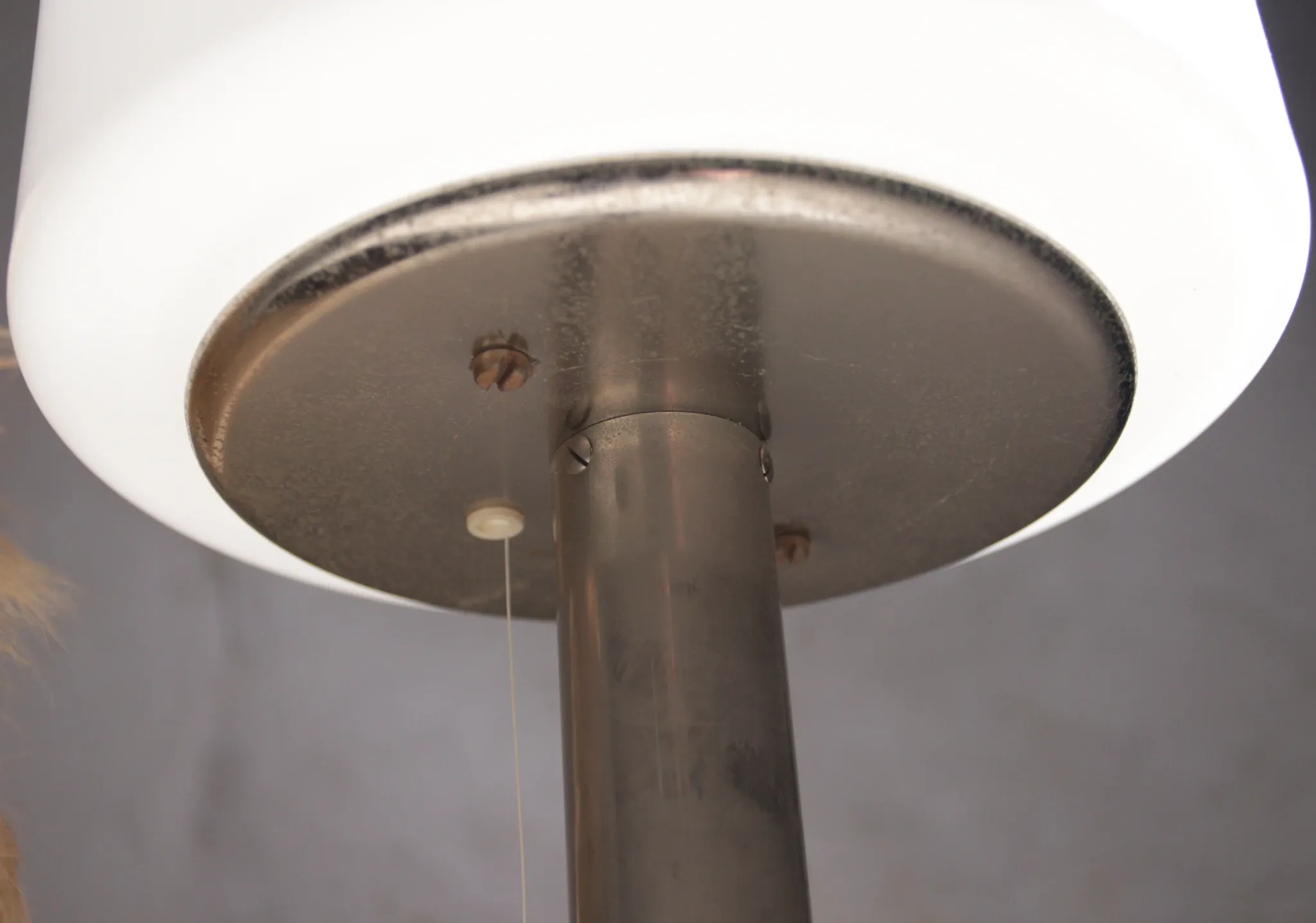 Temde table lamp with opaline glass shade and stainless steel base – 1970s
