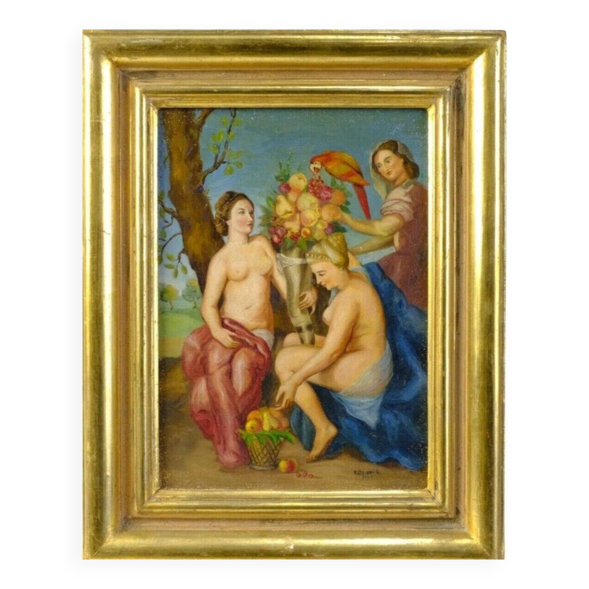 Mid 20th Century Portrait of Three Nudes Oil Painting, Framed