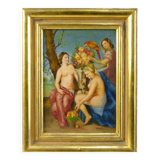 Portrait de trois nus, peinture à l'huile, milieu du XXe siècle, encadré
