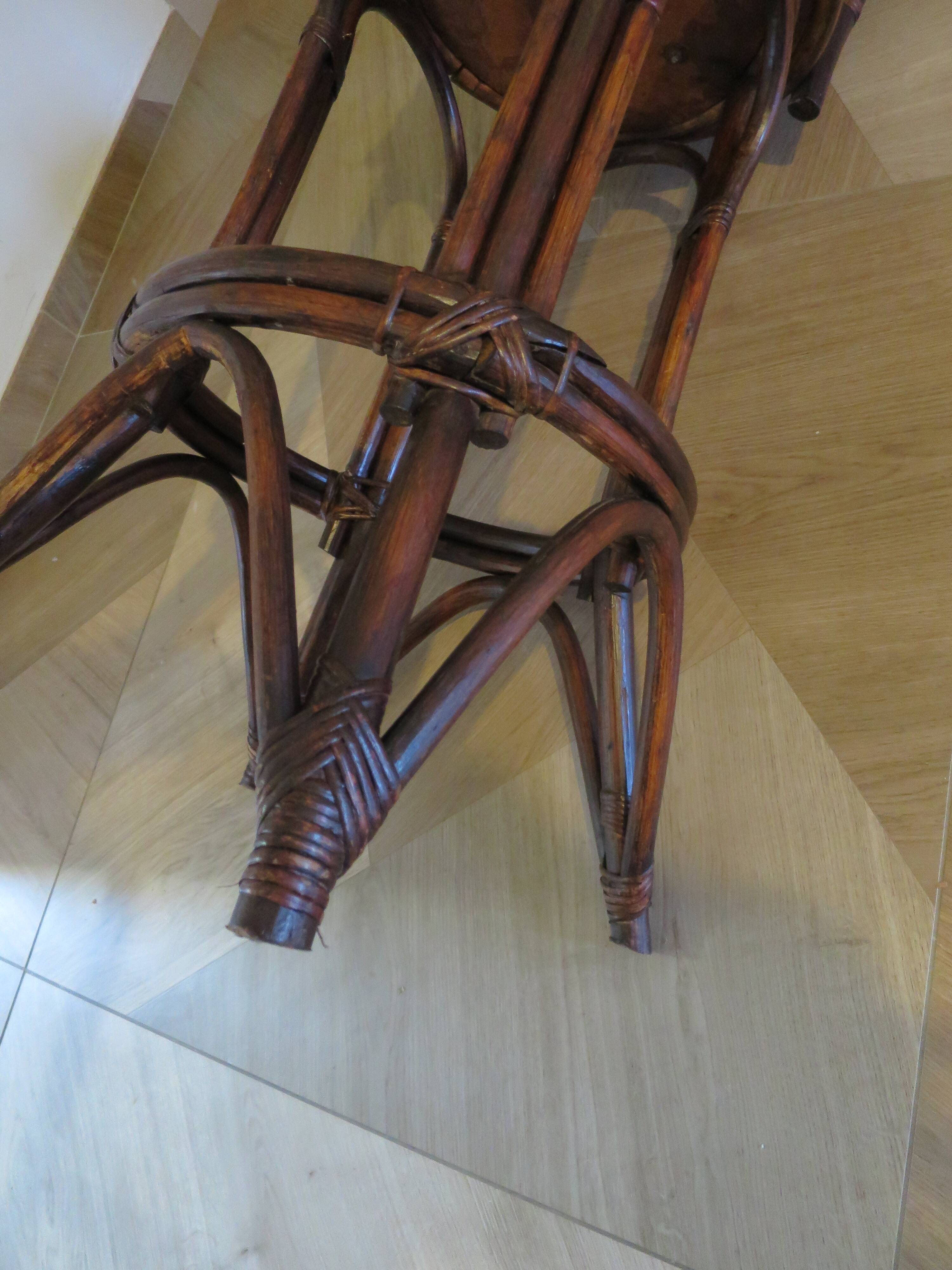 Set of 2 swivel bar stools / chairs - wood - cane - rattan - 80s