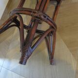 Set of 2 swivel bar stools / chairs - wood - cane - rattan - 80s