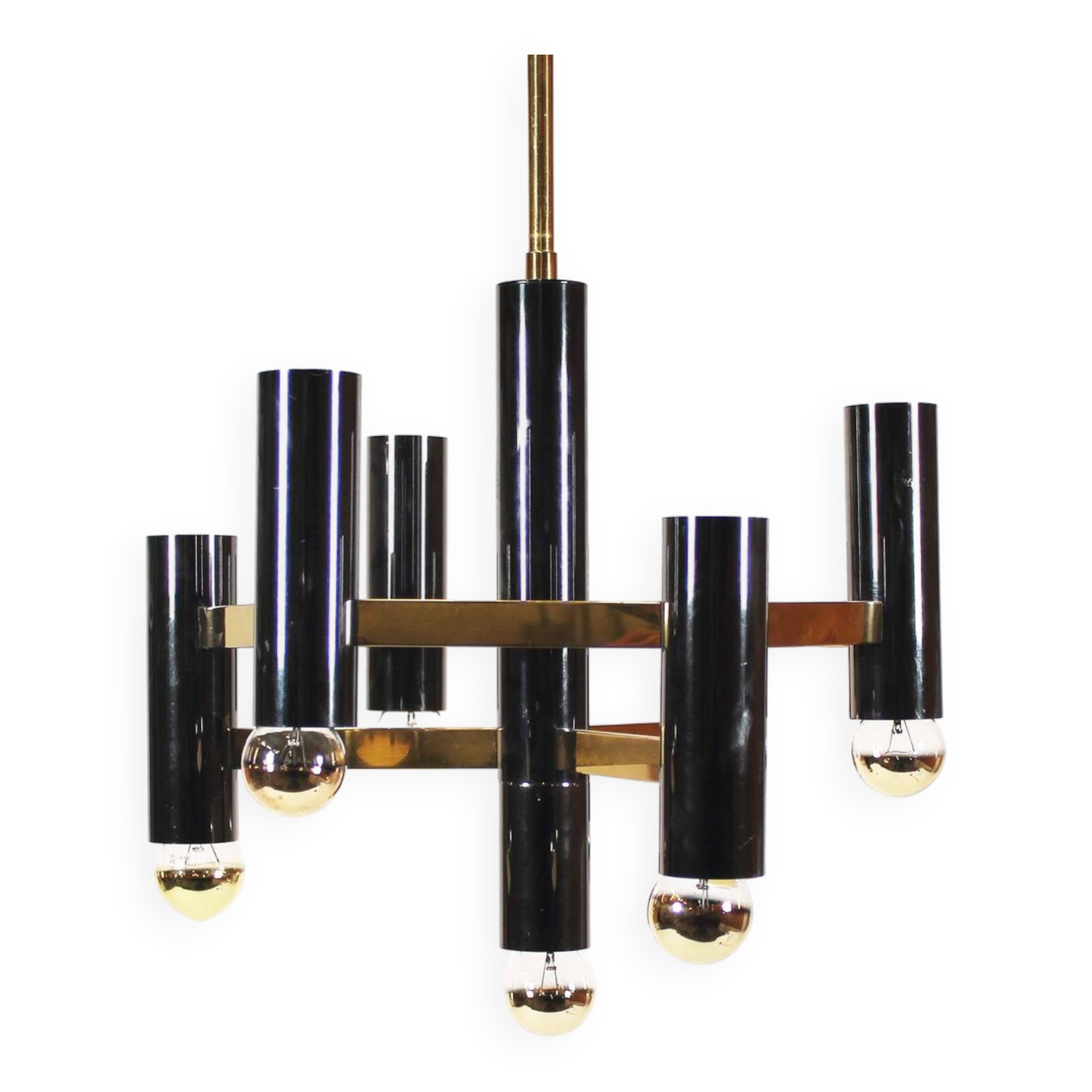 Brass & gunmetal geometric chandelier by "Boulanger S.A."