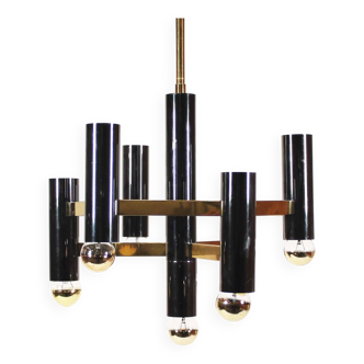 Brass & gunmetal geometric chandelier by "Boulanger S.A."