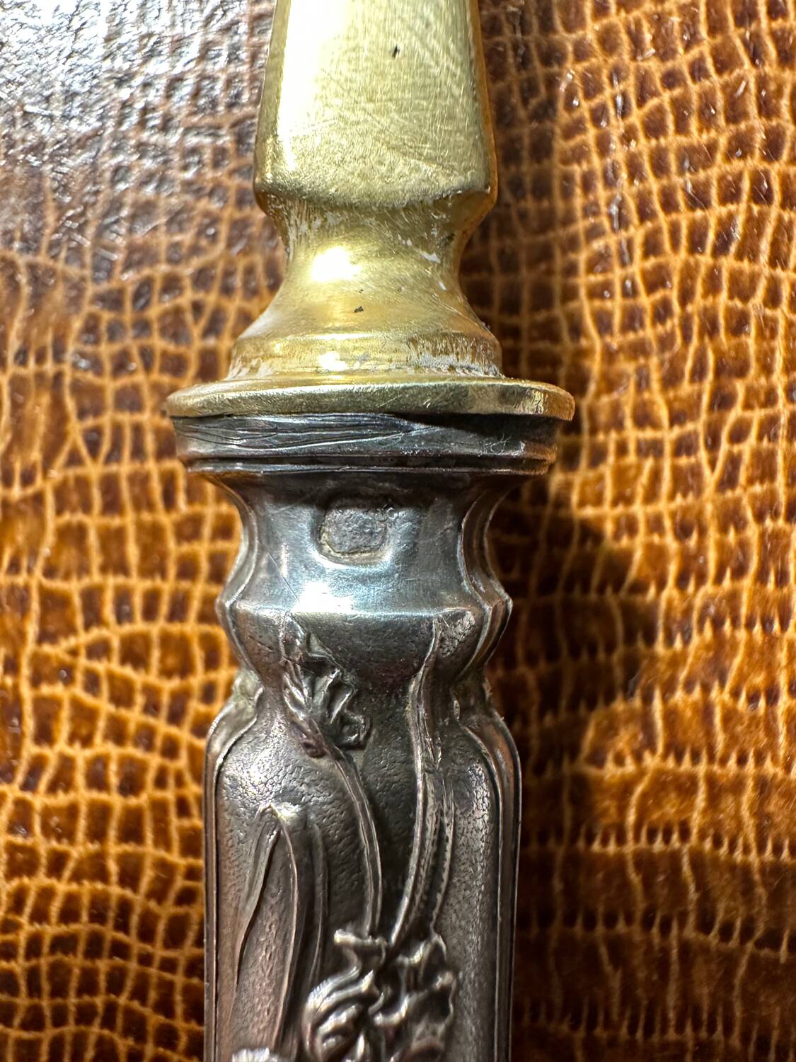 Cuillère à Sauce Art-Nouveau Décor Floral en Argent & Vermeil