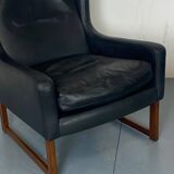 Fauteuil vintage à dossier à oreilles en cuir noir par Rudolf Glatzel pour Kill, 1960