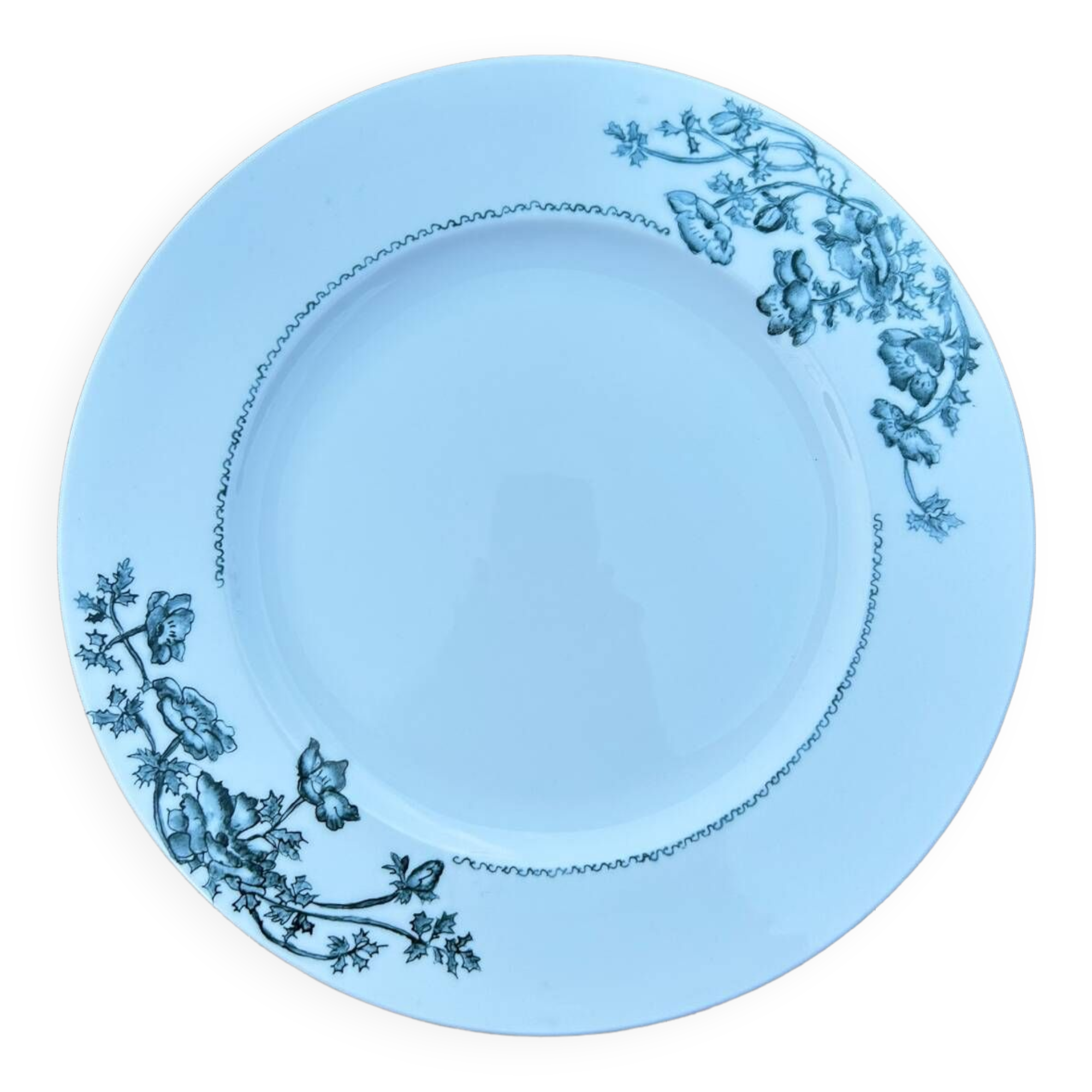 Assiette porcelaine décor fleurs bleues