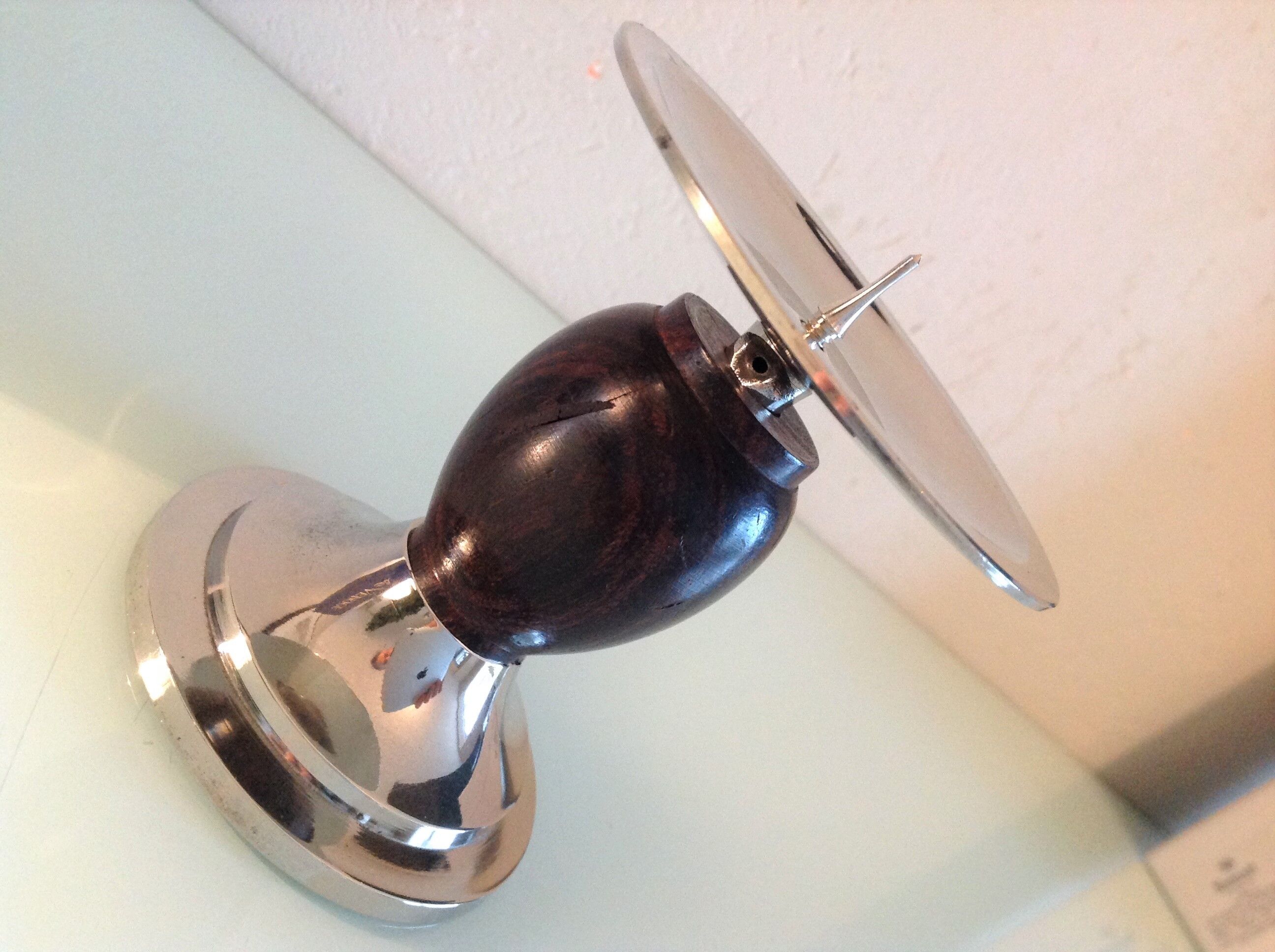 Candle holder in chrome and wood / vintage 70s