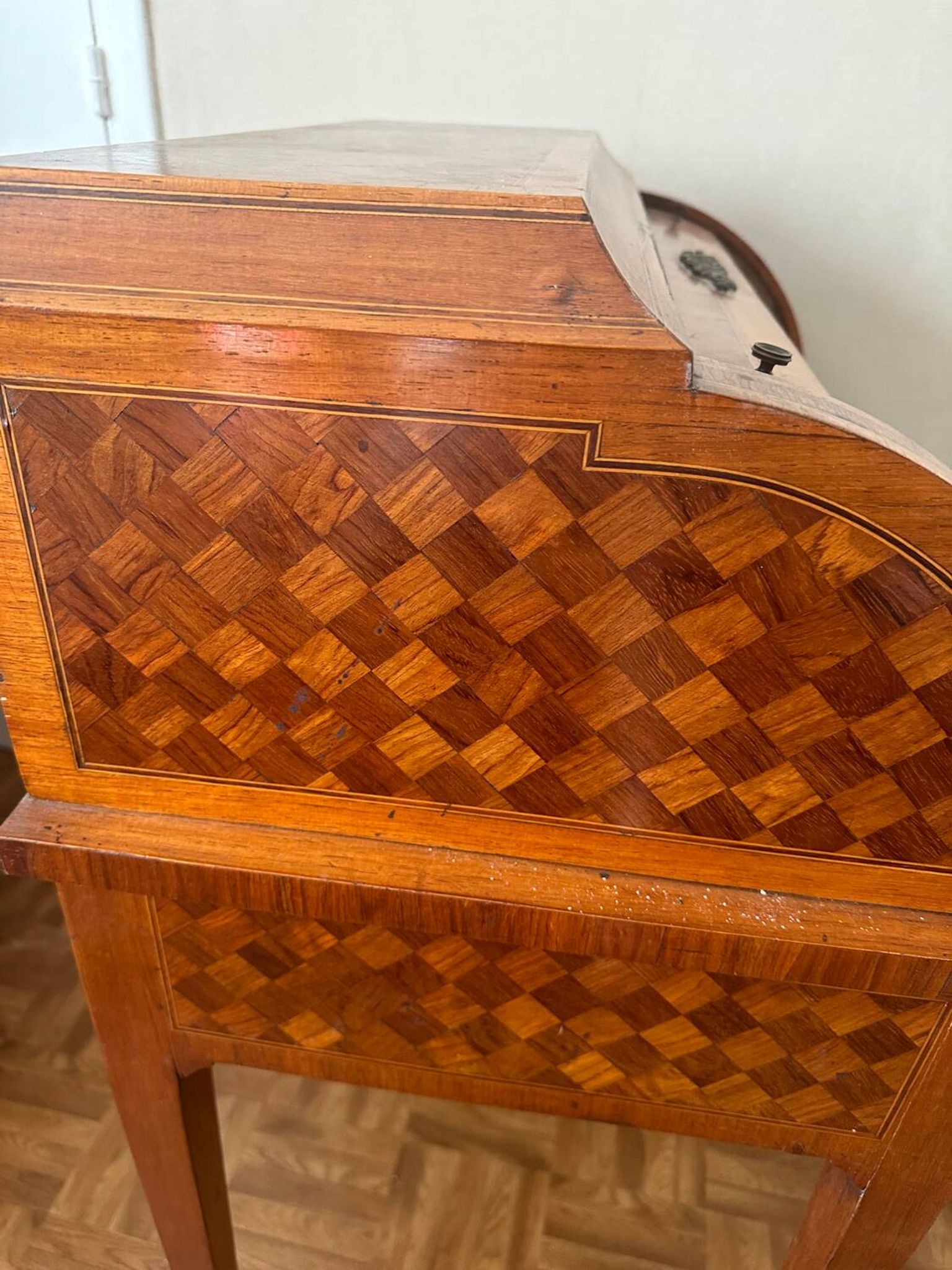 Cylindrical desk in cubic marquetry Louis XVI style late 19th, early 20th century