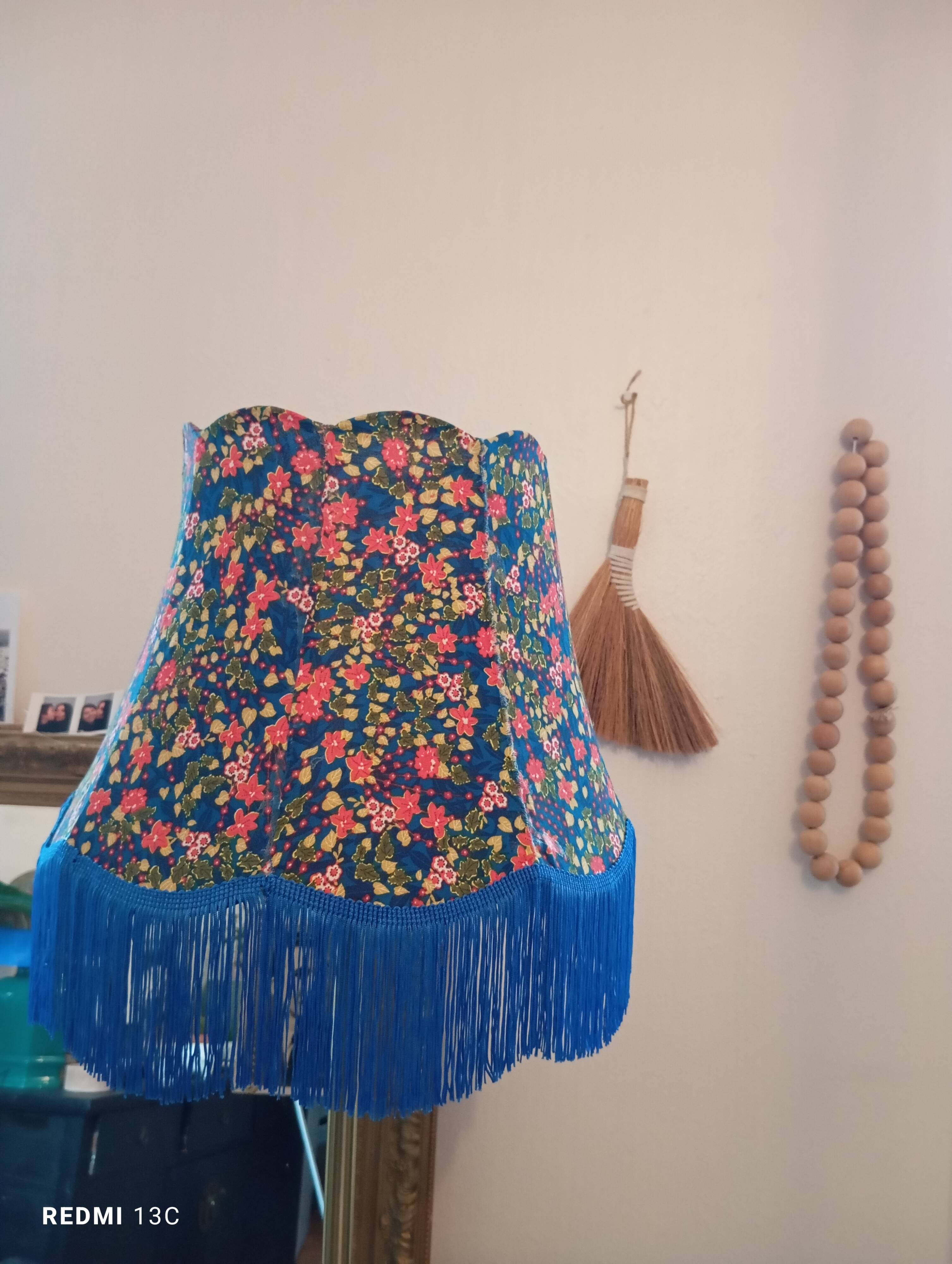 Retro lampshade with Liberty fabric and Charleston fringes.