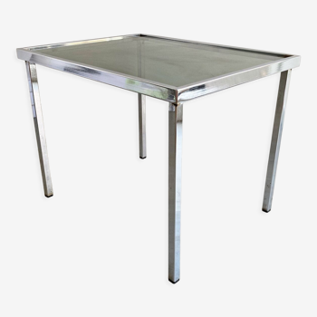 Vintage chrome side table with s smoked glass top
