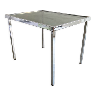 Vintage chrome side table with s smoked glass top