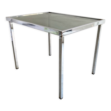 Table d’appoint vintage chromée avec plateau en verre fumé