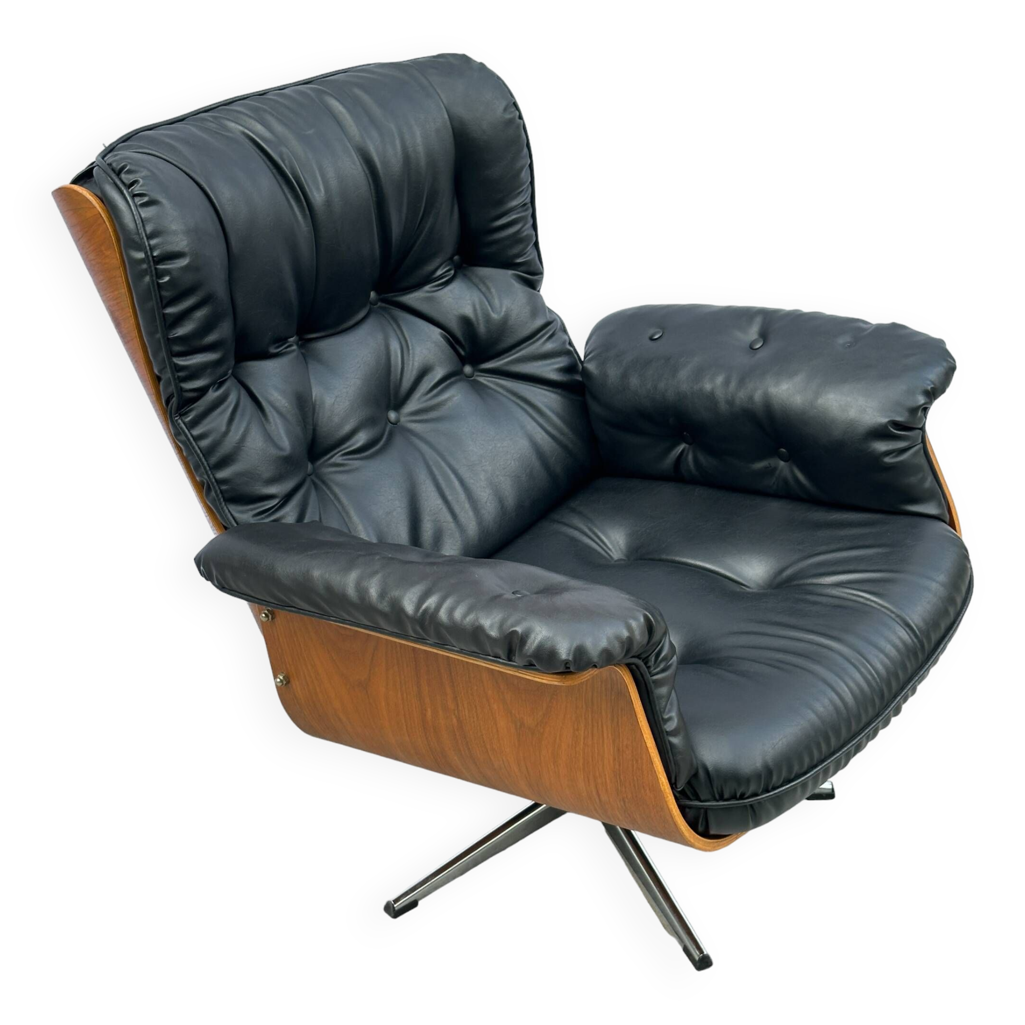 Vintage armchair in leather and rosewood inspired by Martin Stoll design 1970